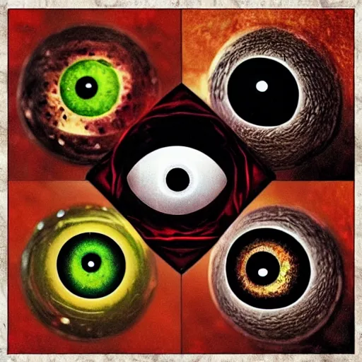 Image similar to d20 made of eyes, eyeballs, blink, dungeons and dragons, squish, squelch, dripping, oily, rotten, gaming, in the style of food photography, high gloss artifacts, eldritch, monster manual,