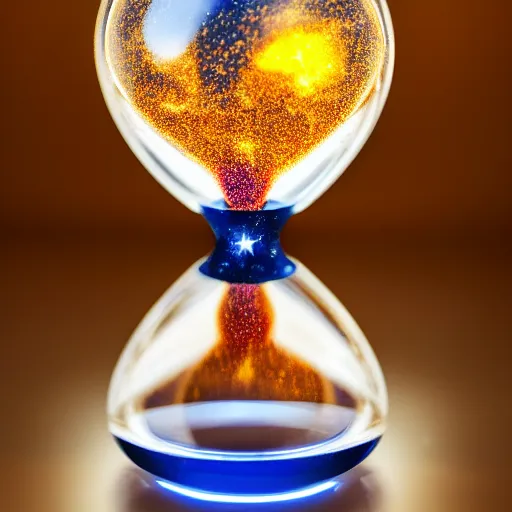 Prompt: Galaxy inside an hourglass, Canon EOS R3, f/1.4, ISO 200, 1/160s, 8K, RAW, unedited, symmetrical balance, in-frame, 1900s photograph