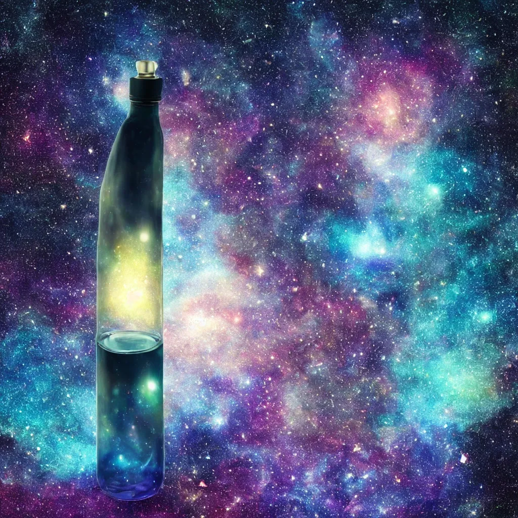 Prompt: Galaxy inside A bottle, water is made of stardust, 🌌,