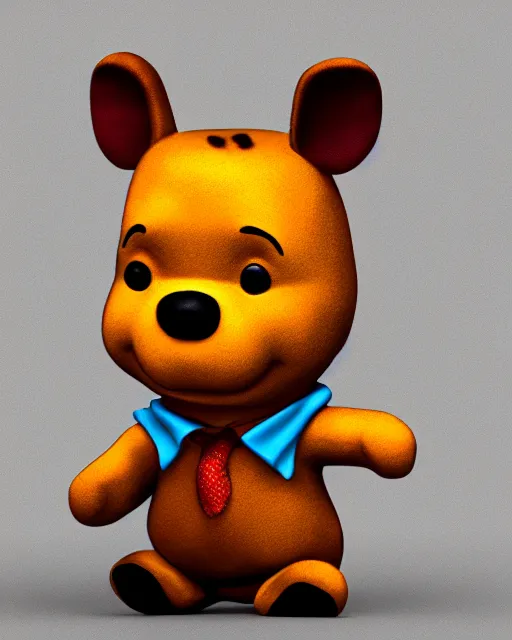 Image similar to full body 3d render of angry winnie-the-pooh wearing a suit as a funko pop, studio lighting, white background, blender, trending on artstation, 8k, highly detailed