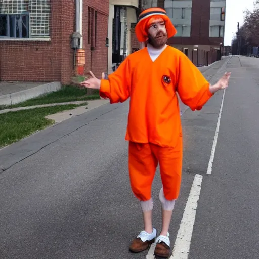 Image similar to cute pullet dressed as an inmate, campau mike style