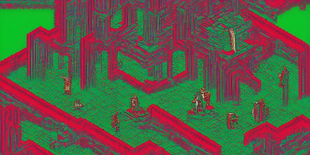 Image similar to glitchy pixelated Sega Mega Drive Genesis isometric sidescroller game of Suspiria, Twin Peaks in the style of H.R. Giger, Frank Frazetta and Todd McFarlane