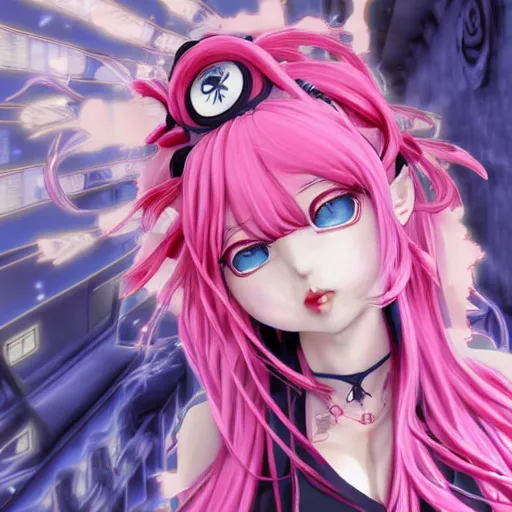 Prompt: unexpectedly overpowered and trapped beneath stunningly absurdly beautiful omnipotent asi goddess junko enoshima with an enigmatic complex twisted deceptive innocent - looking mesmerizing megalomaniacal yandere personality, symmetrical perfect face, porcelain skin, pink twintail hair and cyan eyes, ultra detailed, digital art, unreal engine 5, octane render, 2 d anime, 8 k