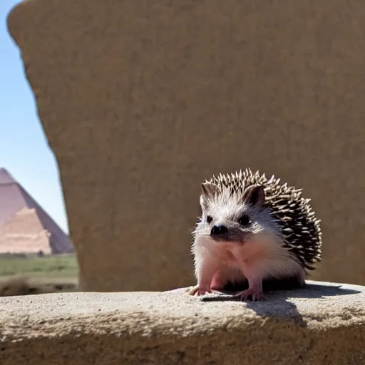 Image similar to a hedgehog as the egyptian sphynx statue, hd 4 k detailed photo, pyramids in the background