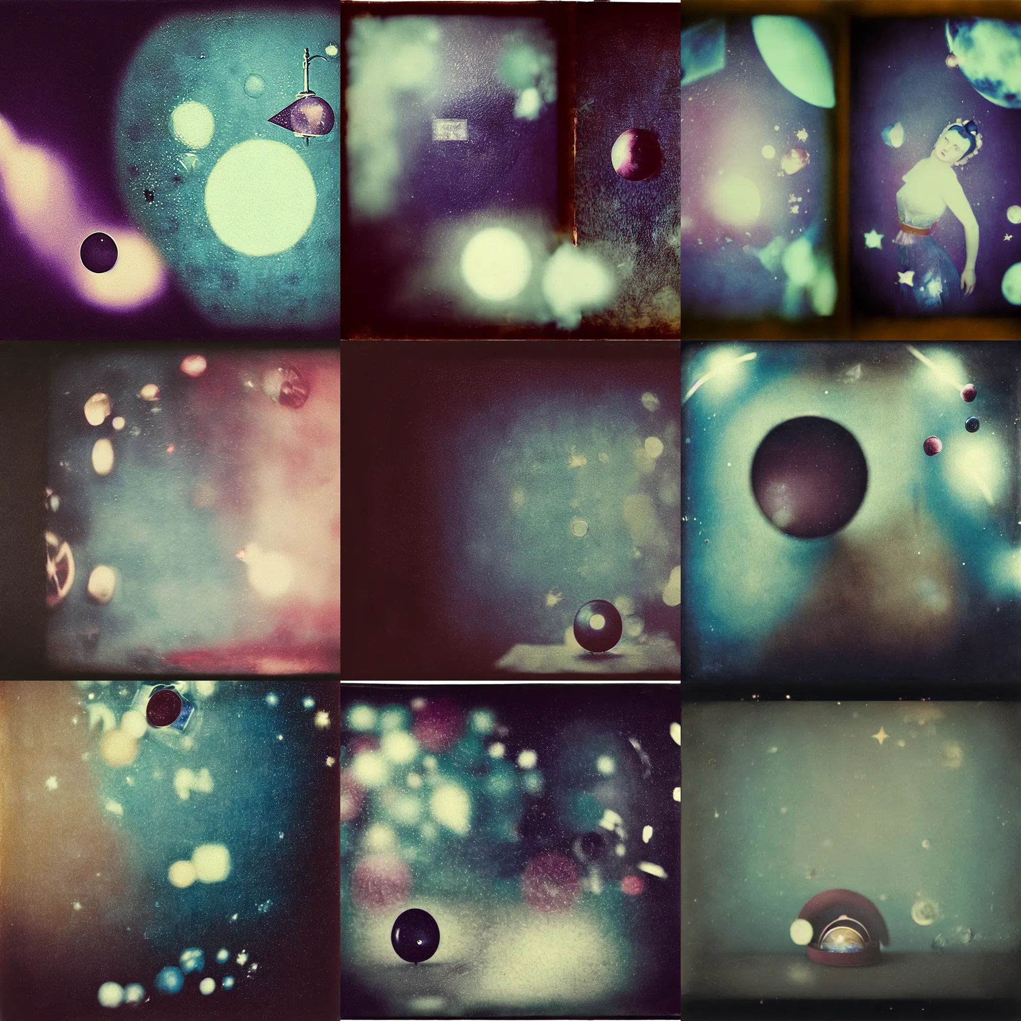 Prompt: kodak portra 4 0 0, wetplate, muted colours, blueberry, 1 8 8 0 s style, motion blur, portrait photo of a backdrop, sparkling, halfmoon in space, by georges melies and by britt marling