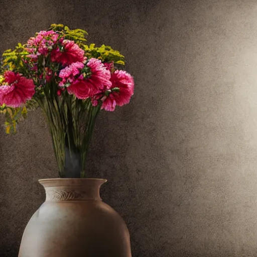 Image similar to studio photo of a ceramic vase, in the shape of an ancient greek temple. with flowers. baroque details. museum. close up photo. bokeh. photorealistic, ultra detailed.