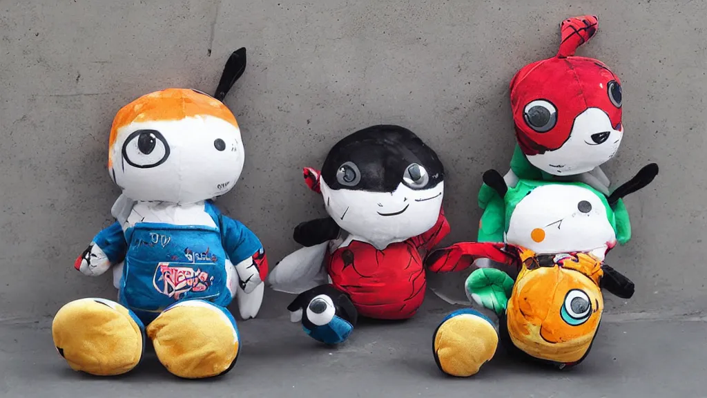 Prompt: street art reproachful plushie toy stadium