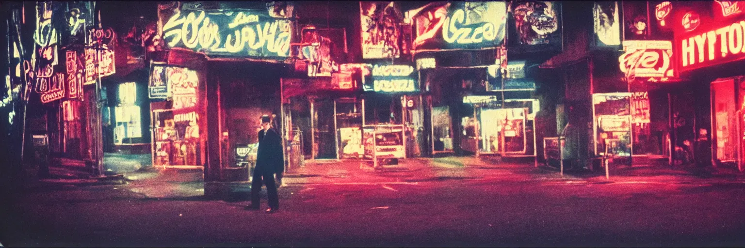 Image similar to 8 0 s polaroid photo, cinema still from david lynch movie, sleazy man watching night streets, colorful haze, americana, high production value, 8 k resolution, hyperrealistic, hdr, photorealistic, high definition, high details, tehnicolor, award - winning photography, masterpiece, amazing colors