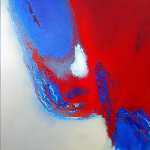 Image similar to acrylic abstract painting on canvas using primary red and blue