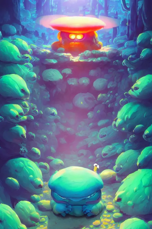 Image similar to smurf ghost creature animal sushi cristal very big eye roots cactus elemental flush of force nature micro world fluo fishscale, behance hd by jesper ejsing, by rhads, makoto shinkai and lois van baarle, ilya kuvshinov, rossdraws radiating a glowing aura global illumination ray tracing hdr