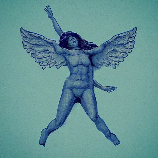 Image similar to top view of an angel falling down heaven, digital art