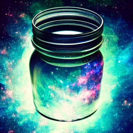 Prompt: a jar with a nebula inside. fantasy photography, ultra realistic, very detailed, intrincate details