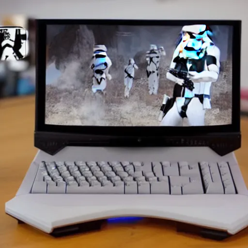 Image similar to stormtrooper gaming on a pc