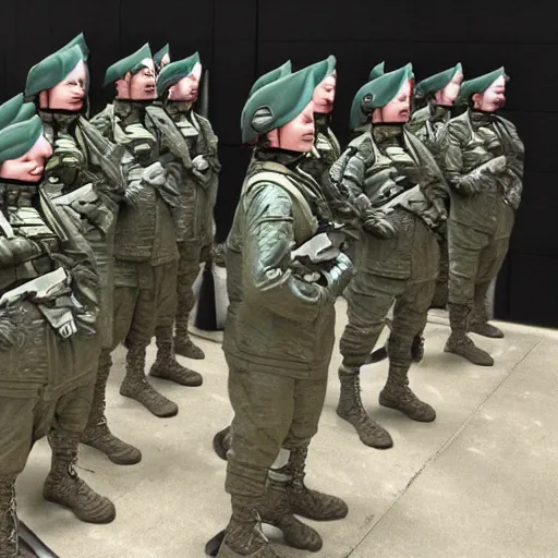 Image similar to a squad of futuristic soldiers in an armory