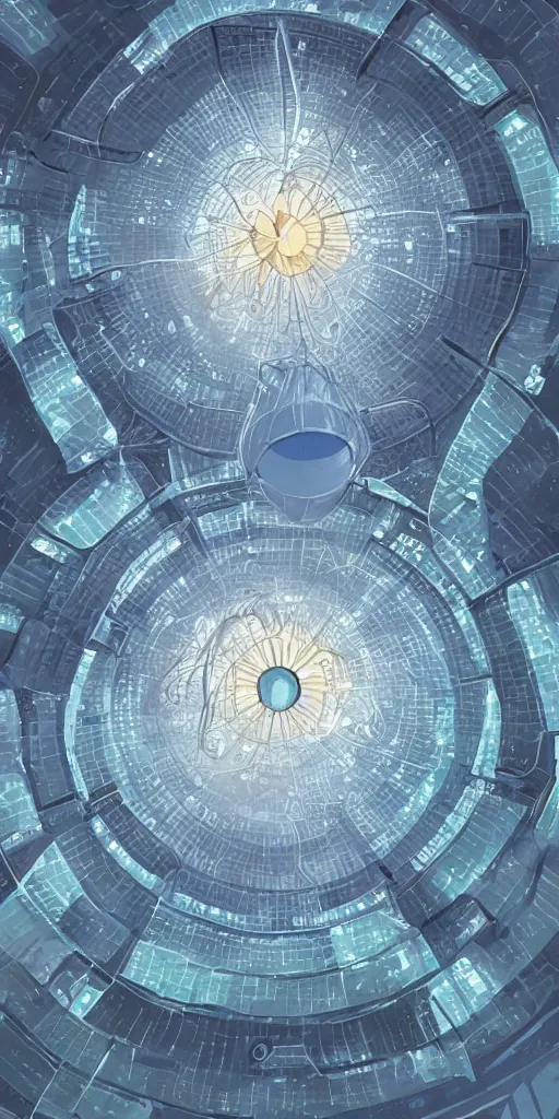 Prompt: Artwork in the style of Homeworld of a giant beautiful diatom hanging inside a space station