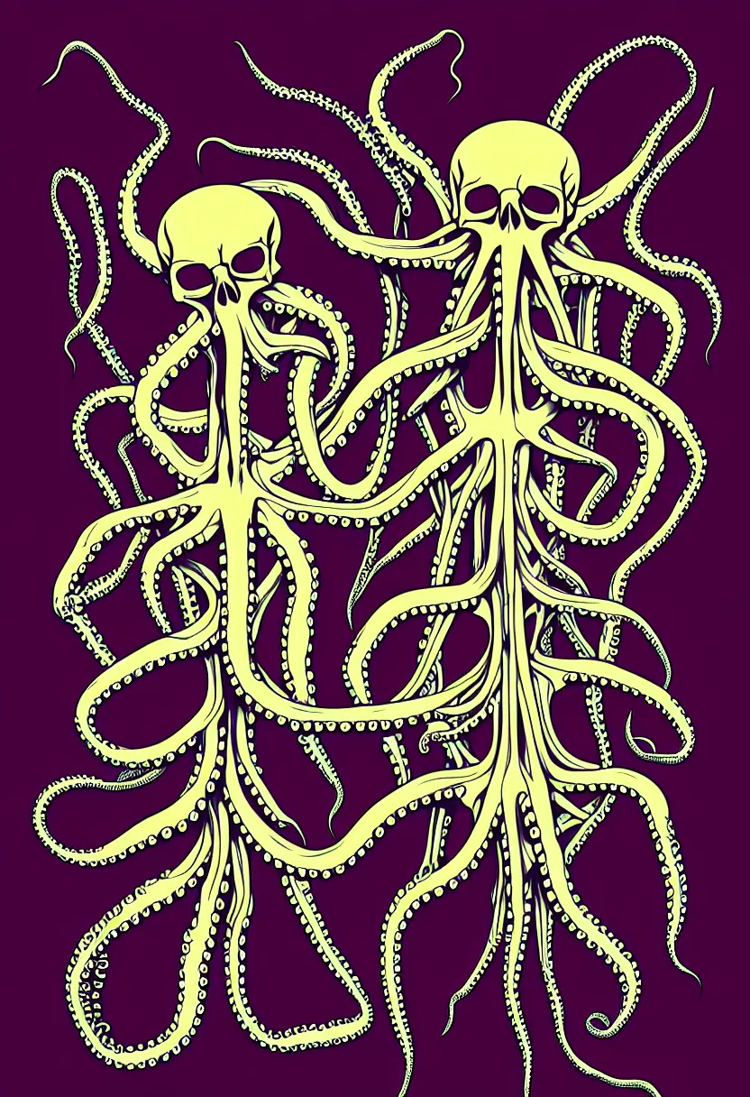 Image similar to fillmore concert poster, realistic symmetrical octopus skeleton, vector art, sticker design, 8k, highly detailed