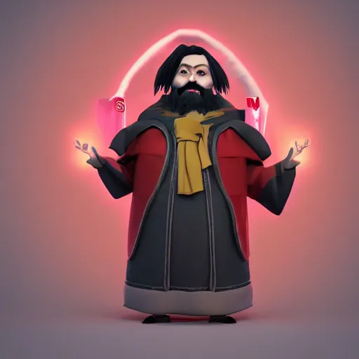 Image similar to rasputin as grubhub character, octane render