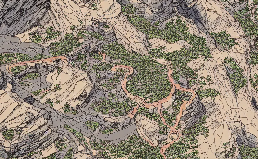 Prompt: the apex legends map kings canyon, high detail, Dan Mumford