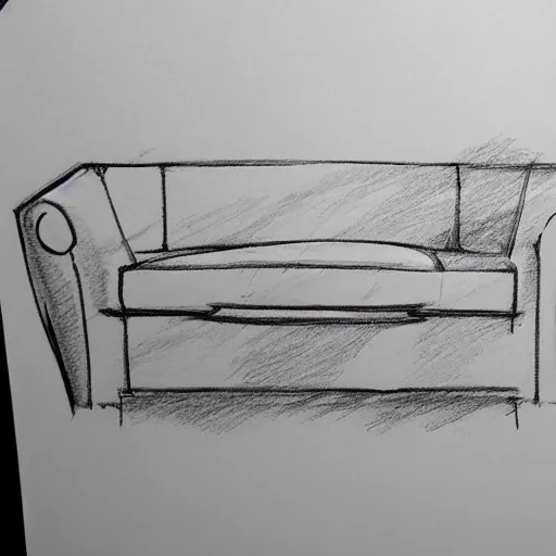 Prompt: detailed sketch, a prototype concept design of a sofa, commercial tv add, blade runner style,