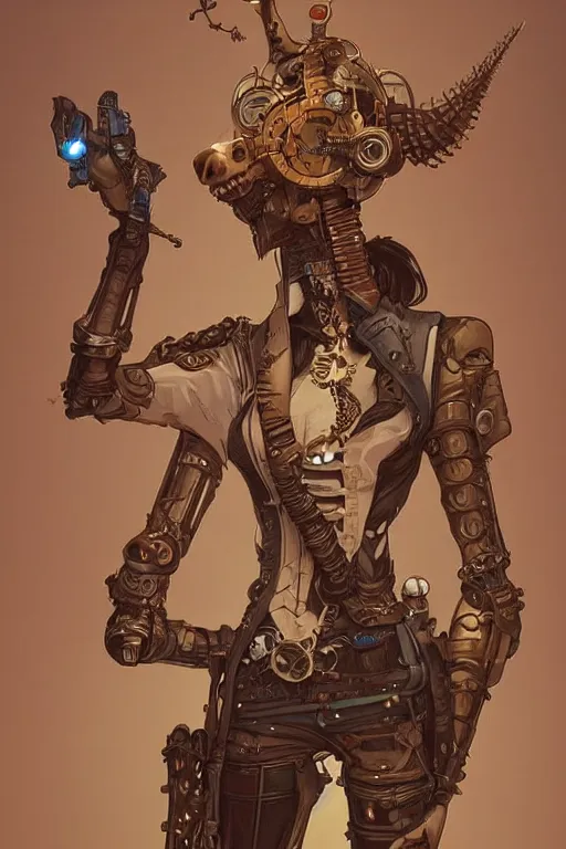 Image similar to anthropomorphic giraffe as steampunk half - cyborg, western gunslinger, high fantasy, dnd, smooth, sharp focus, illustration, highly detailed, digital painting, artstation, concept art, by disney animation, rossdraws, alphonse mucha, frank fanzzeta, collectible card art