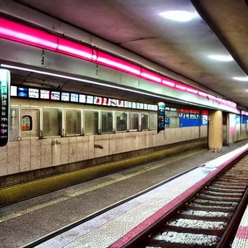 Image similar to Japanese subway station, Colorful, moody, realistic