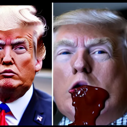 Image similar to donald trump is a baby in a highchair with chocolate pudding on his face