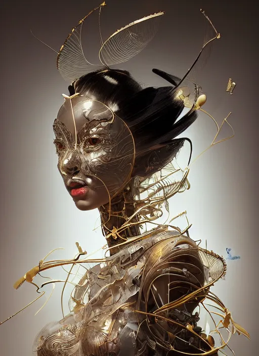 Prompt: portrait of a sensual futuristic geisha cyborg, kintsugi, modern fine art, fractal, glowing calligraphy, intricate ornaments, elegant, highly detailed, digital photography, subsurface scattering, by jheronimus bosch and greg rutkowski,