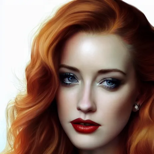 Image similar to photo of a gorgeous christina hendricks / amber heard hybrid in the style of stefan kostic, realistic, professionally, professionally color graded, half body shot, sharp focus, 8 k high definition, insanely detailed, intricate, elegant, art by stanley lau and artgerm