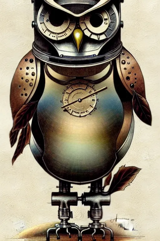 Image similar to (((((1950s robot steampunk detailed owl . muted colors.))))) by Jean-Baptiste Monge !!!!!!!!!!!!!!!!!!!!!!!!!!!!!!