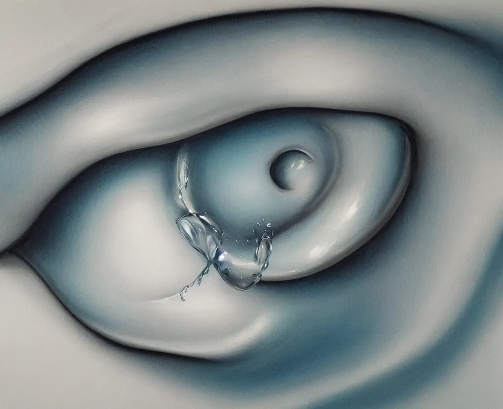 Image similar to realistic and detailed soft airbrush of a glossy water drop dripping on a white background, inspired by 8 0's airbrush illustrations, art by pater sato