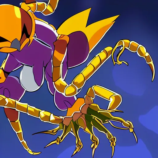 Prompt: a new digimon based on a scorpion, in the style of digimon, 4k, high quality