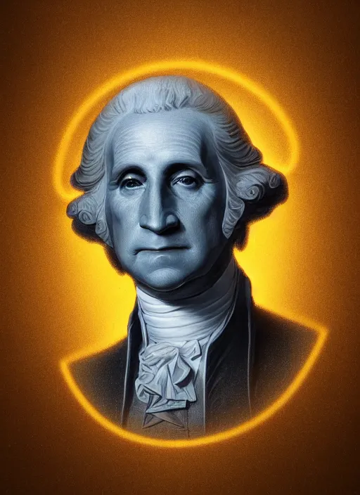 Prompt: glowwave portrait of george washington, au naturel, hyper detailed, digital art, trending in artstation, cinematic lighting, studio quality, smooth render, unreal engine 5 rendered, octane rendered, art style by klimt and nixeu and ian sprigger and wlop and krenz cushart.