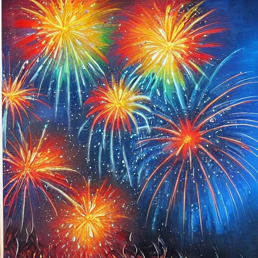 Image similar to When the fireworks are in full bloom by oil painting， clear background