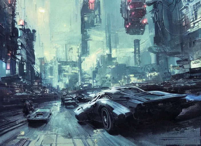 Prompt: ( ( ( ( ( classic vintage motorcycle, motorcycle concept art, sci - fi illustration, painting ) ) ) ) ) by vincent di fate and john berkey and blade runner 2 0 4 9!!!!!!!