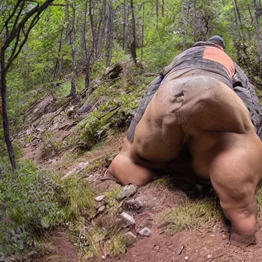 Prompt: stretched dwayne the rock Johnson trail cam