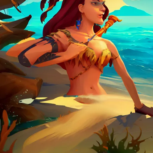 Image similar to jack the pirate mermaid on sea of thieves game avatar hero, behance hd by jesper ejsing, by rhads, makoto shinkai and lois van baarle, ilya kuvshinov, rossdraws global illumination