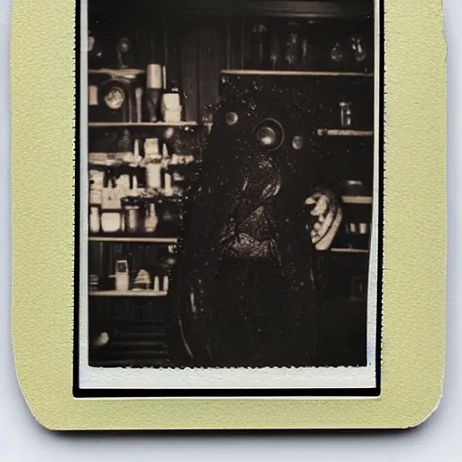 Prompt: a very beautiful old damaged Polaroid picture of lovecraftian monster inside a coffee shop, award winning photography