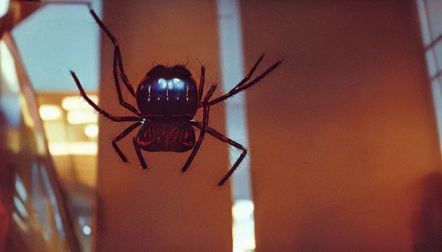 Image similar to 7 0 s movie still of a man with a spider head, cinestill 8 0 0 t 3 5 mm eastmancolor, heavy grain, high quality, high detail