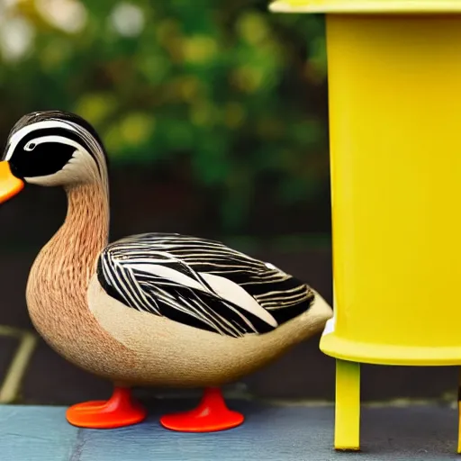 Image similar to a duck next to a lemonade stand