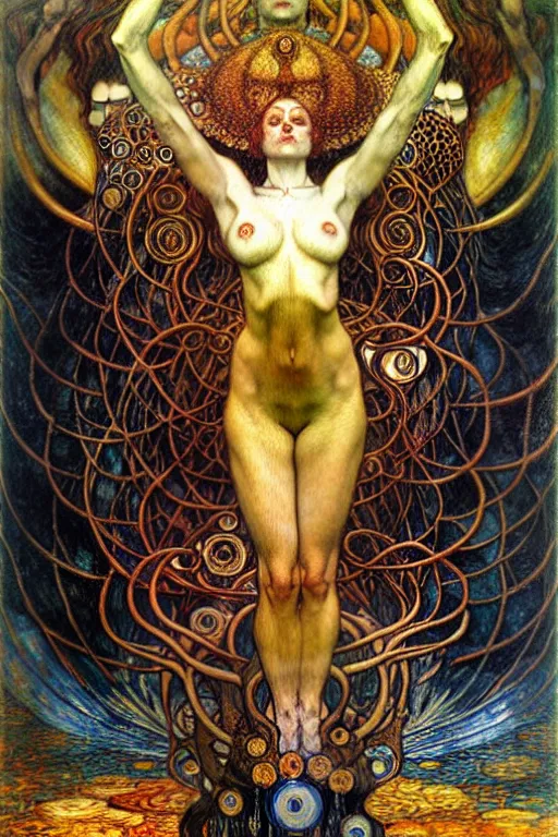 Image similar to Divine Chaos Engine by Karol Bak, Jean Delville, William Blake, Gustav Klimt, and Vincent Van Gogh, symbolist, visionary