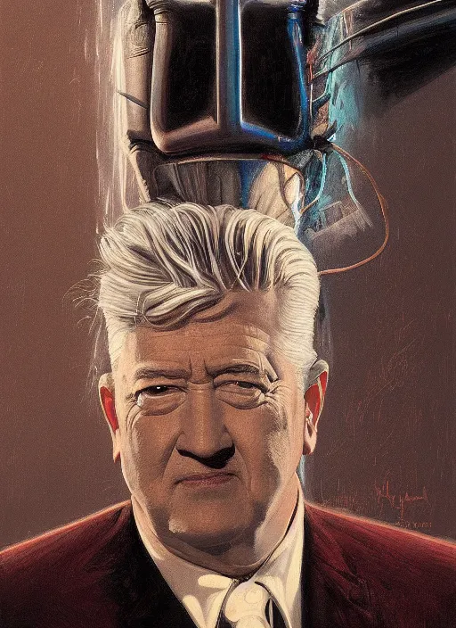Image similar to portrait of david lynch in heavy metal ( 1 9 8 1 ), highly detailed, centered, solid color background, digital painting, artstation, concept art, smooth, sharp focus, illustration, donato giancola, joseph christian leyendecker, les edwards, ed repka, wlop