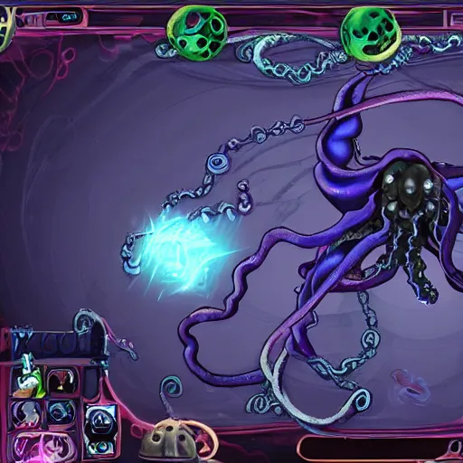 Image similar to screenshot of an end game boss that is a chained up ethereal obsidian ghostly wraith like figure with a squid like parasite latched onto its head and long tentacle arms that flow lazily but gracefully at its sides like a cloak while it floats around a empty frozen chamber with rats as its only companions as the player walks in to battle, this character has hydrokinesis and electrokinesis for silent hill video game and inspired by the resident evil game franchise and vecna from stranger things, its health bar is completely full