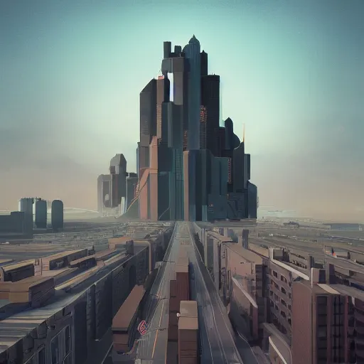 Image similar to the face of a disgruntled man, made of buildings and infrastructure, by beeple and vincent di fate, trending on artstation