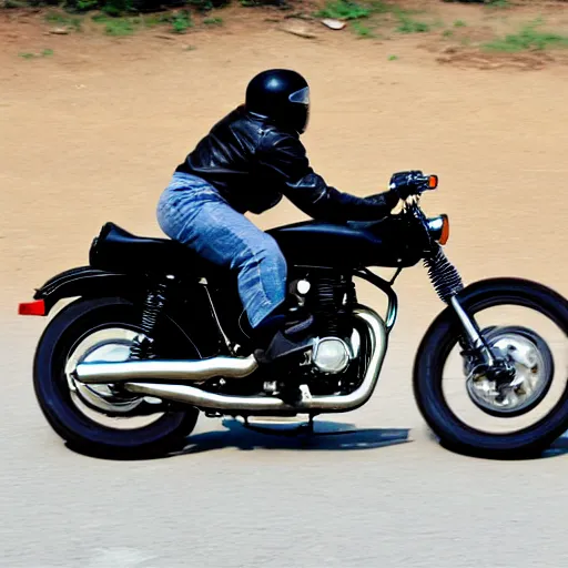 Image similar to a human riding a motorcycle