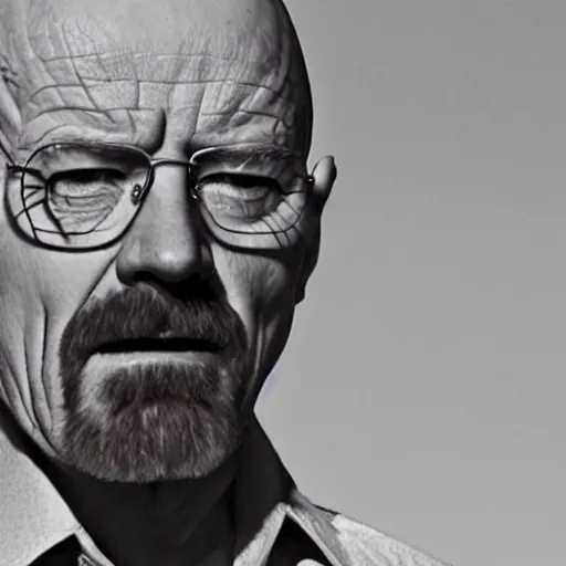 Image similar to breaking bad still frame of walter white in shock with his mouth opened, desert background, breaking bad