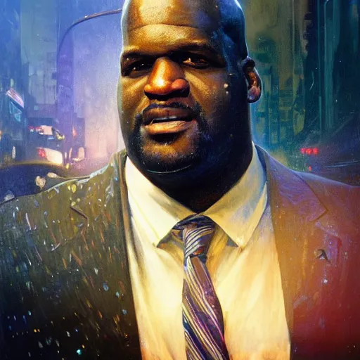 Prompt: shaquille o'neal, hyperrealistic portrait, bladerunner street, art of elysium by jeremy mann and alphonse mucha, fantasy art, photo realistic, dynamic lighting, artstation, poster, volumetric lighting, very detailed face, 4 k, award winning