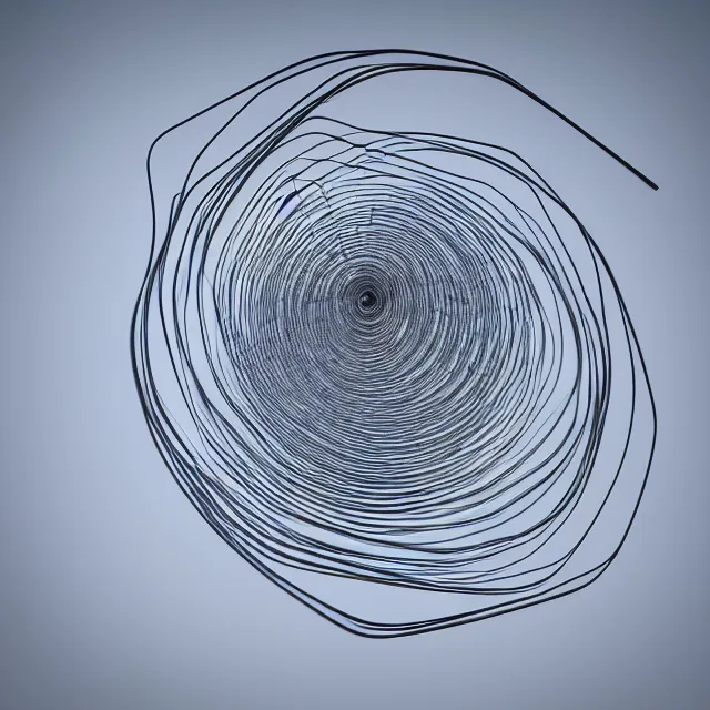 Prompt: a spirally shaped object floating in the water, an abstract sculpture by thomas fogarty, behance contest winner, generative art, made of wire, made of paperclips, rendered in cinema 4 d