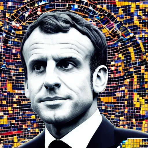 Prompt: portrait mosaic of Emmanuel macron with robot ears, 4k, intricate details, digital, moon in the background