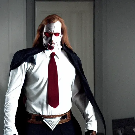 Image similar to arthas menethil as the american psycho, cinematic still