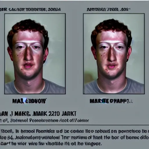 Image similar to Mark Zuckerberg police mug shot